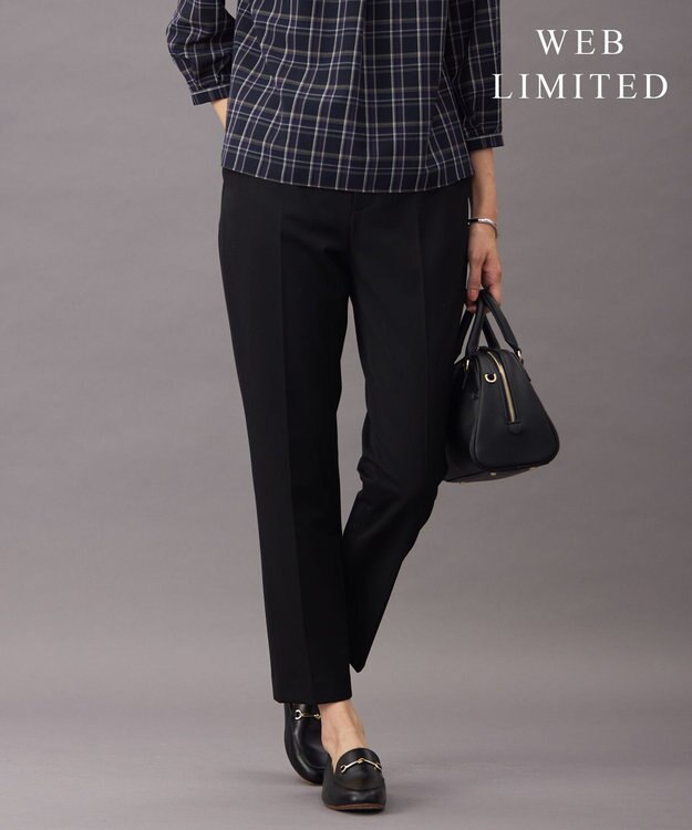 J.PRESS LADIES L 【WEB限定カラーあり・洗える】T/Rアルガンシルク テーパード パンツ ブラック系
