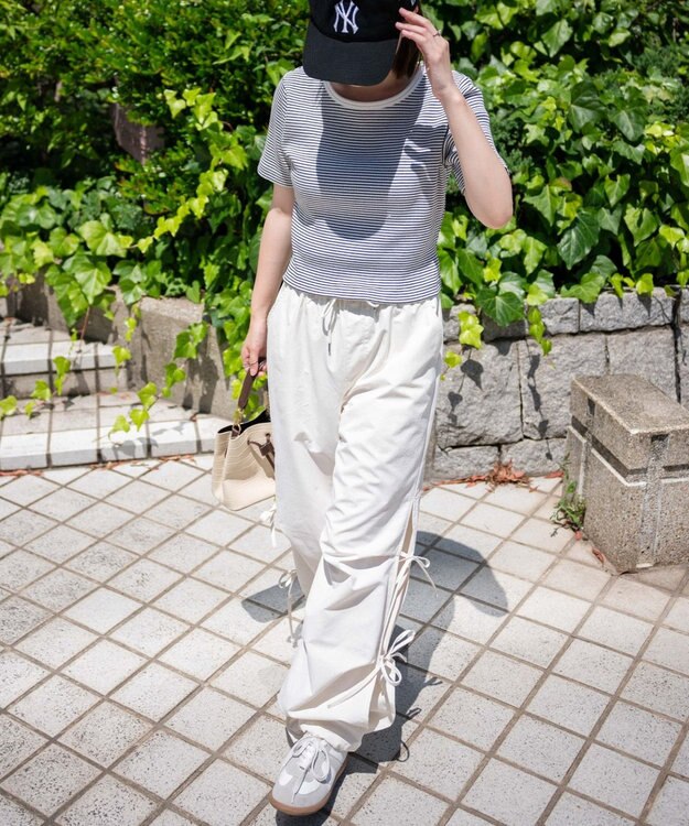 WEGO 【ウエストゴム】サイドリボンパラシュートパンツ オフホワイト