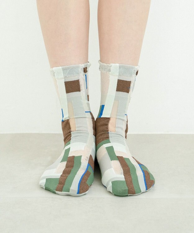 COQ MOSS MEMORY シアーパッチワークソックス グリーン