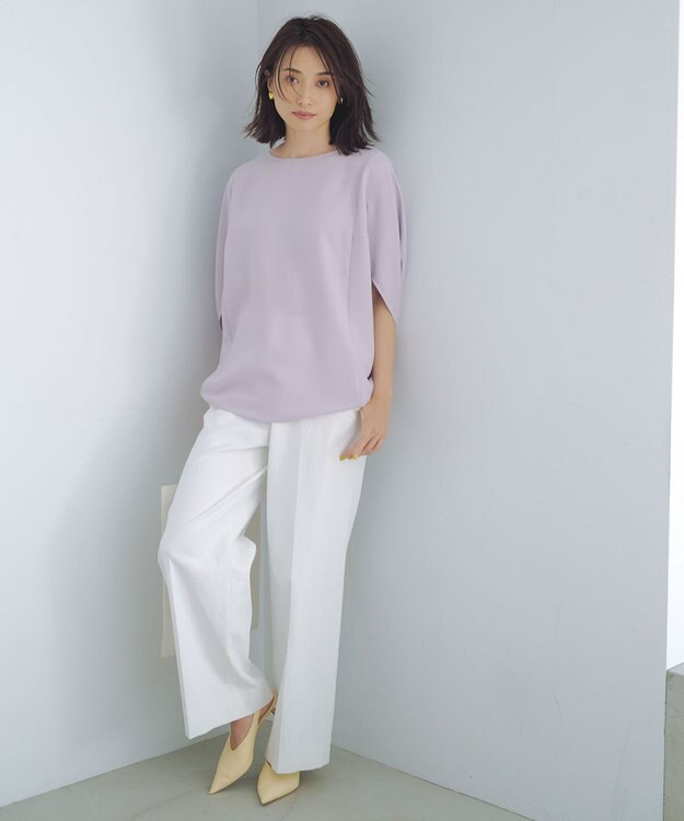 ICB 【接触冷感・UVカット・透け防止・吸水速乾・洗える】 シェルタリングドライオックス ワイドパンツ オフホワイト系