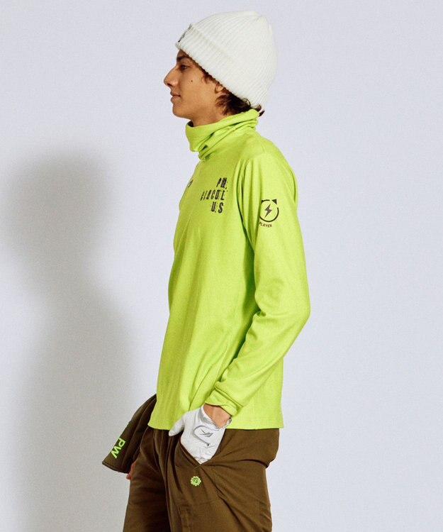 PW CIRCULUS 【起毛素材であたたか】【MEN】スピンドル付 両面起毛タートルネック ゴルフ ライトグリーン系
