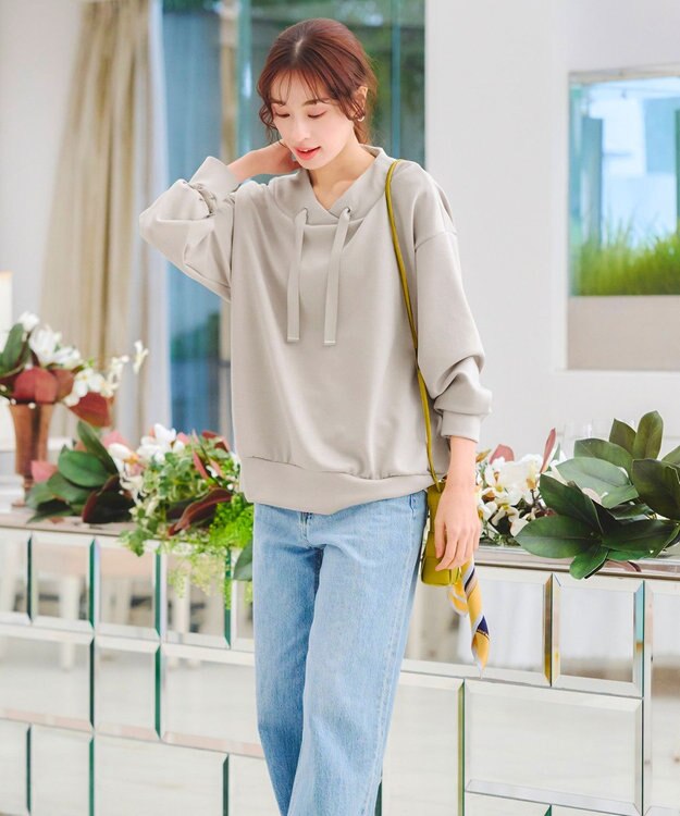 Tiaclasse 【洗える】フード風ダイバートップス グレージュ