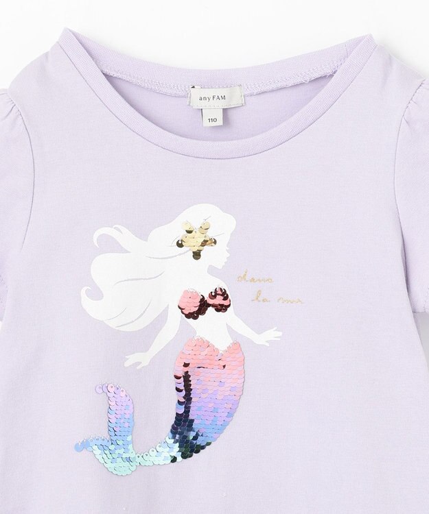 ANY KIDS 接触冷感スパンコールTシャツ ラベンダー×マーメイド