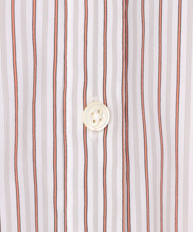 J.PRESS LADIES BEZコットンナイロン ストライプ フリル襟 ブラウス ホワイト×グレー系