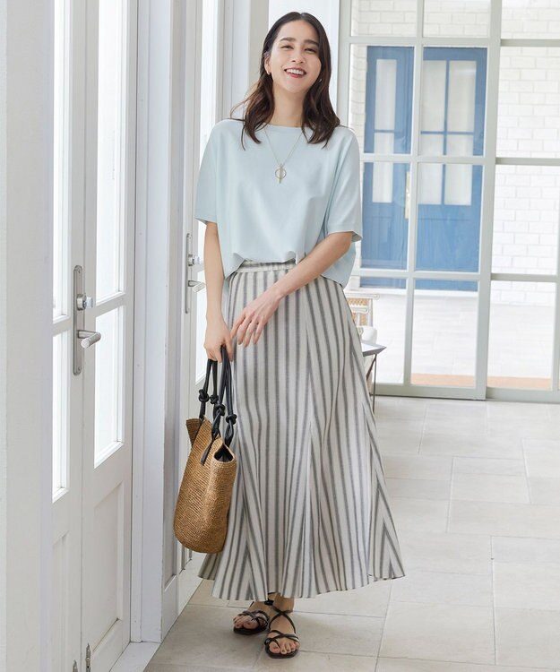 自由区 【WEB限定カラーあり・接触冷感・UVカット】クレープストレッチドルマン ニット サックス