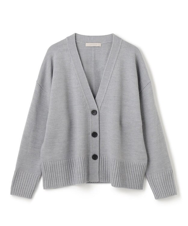 UNFILO 【洗える】クロップド Vネック カーディガン グレー