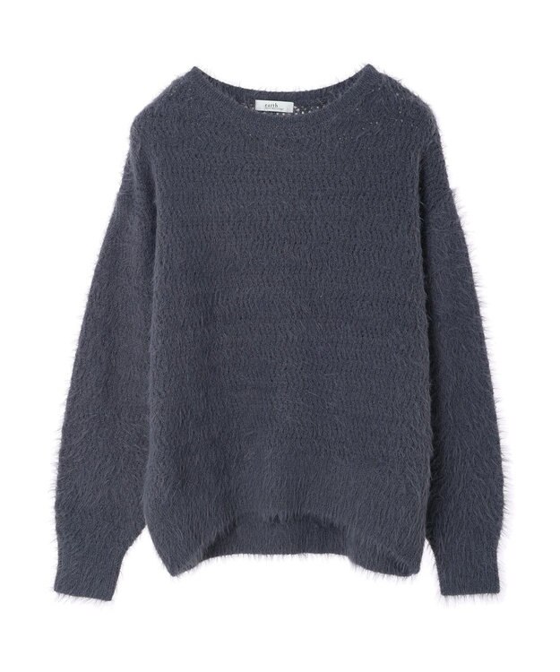 earth music&ecology ゆるモヘアライクレースニット Charcoal Gray