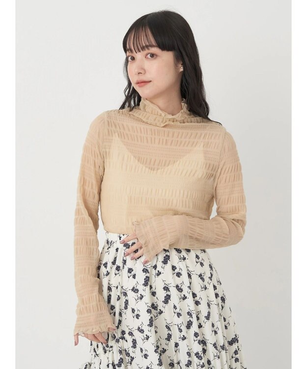 earth music&ecology ジャガードシャーリングシアートップス Beige