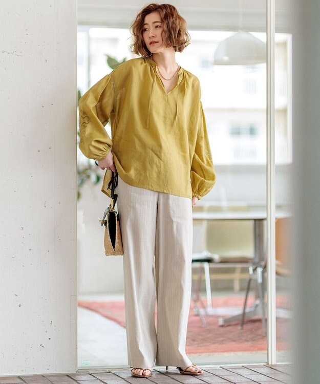 23区 【洗える】ブロドリー ダンデル ブラウス マスタード系