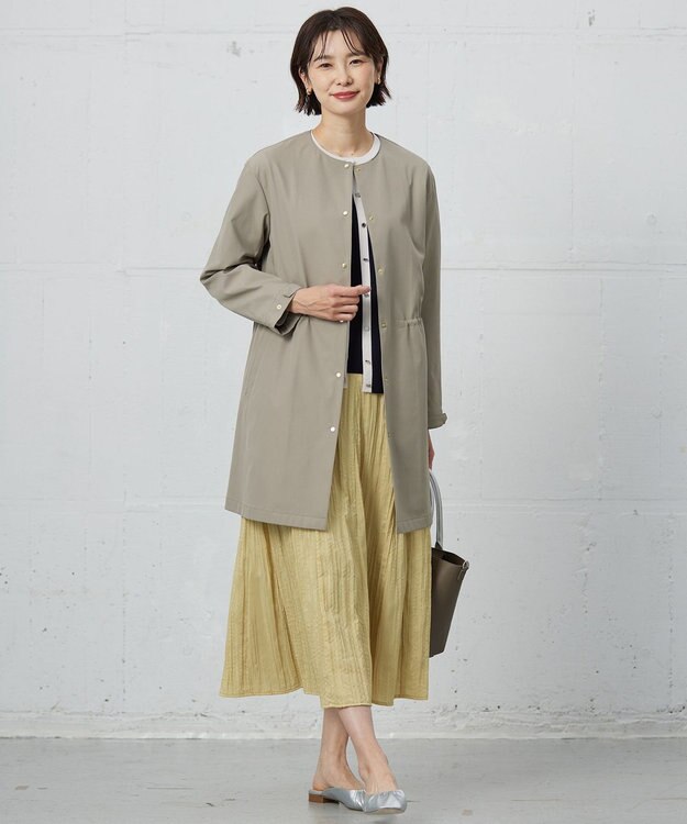 J.PRESS LADIES 【洗える・撥水】ドライツイルストレッチ ノーカラー コート モカ系