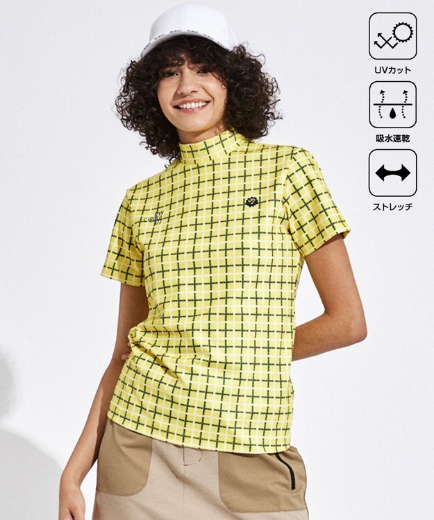 PW CIRCULUS 【UVカット / 吸水速乾 / 伸縮性抜群】【WOMEN】ＰＷロゴ＆チェックモックT ゴルフウェア レディース イエロー系5
