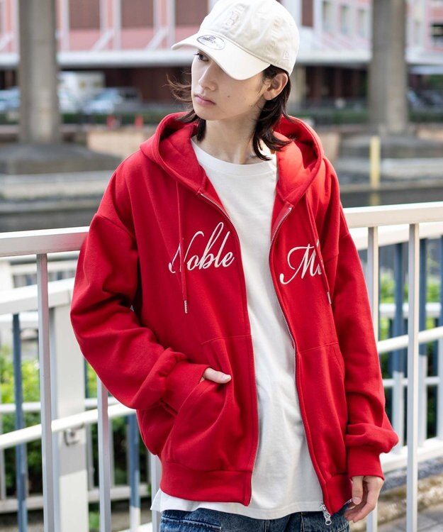 WEGO 【25年秋冬新作/ユニセックス着用ITEM/SMLサイズ展開】グラフィックロゴダブルZIPパーカー レッド