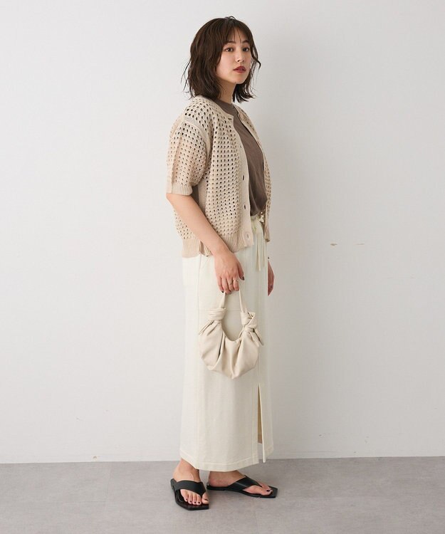 CRAFT STANDARD BOUTIQUE ハーフスリーブメッシュニットカーディガン Light Beige