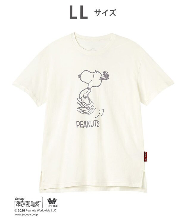 WACOAL PEANUTS トップス 4分袖 Tシャツ 綿100%(本体) スヌーピー レディース FTT168 /ワコール アイボリー