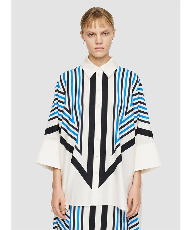 JOSEPH クレットプリント　リラックスフィットブラウス Navy combo