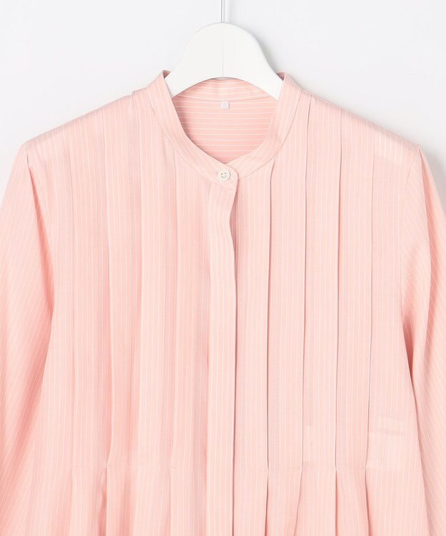 自由区 【カタログ掲載】ドレープブロードタック ブラウス ピンク×白ライン