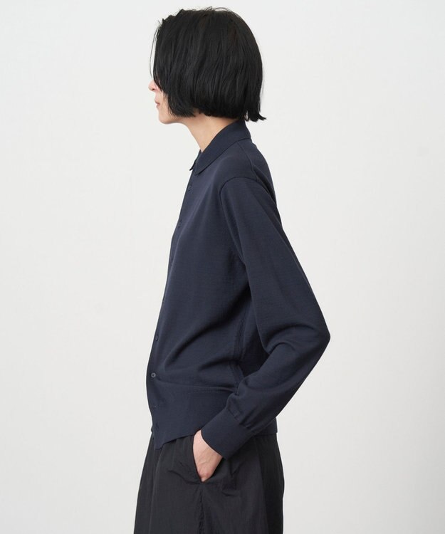 ATON WOOSTED WOOL | ポロカーディガン NAVY