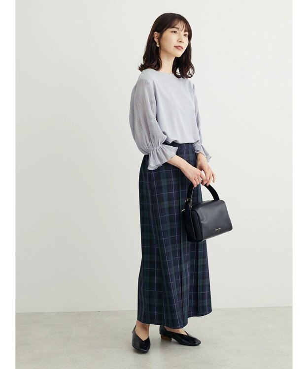 Green Parks きれいシルエットチェック裾フレアスカート Check Navy