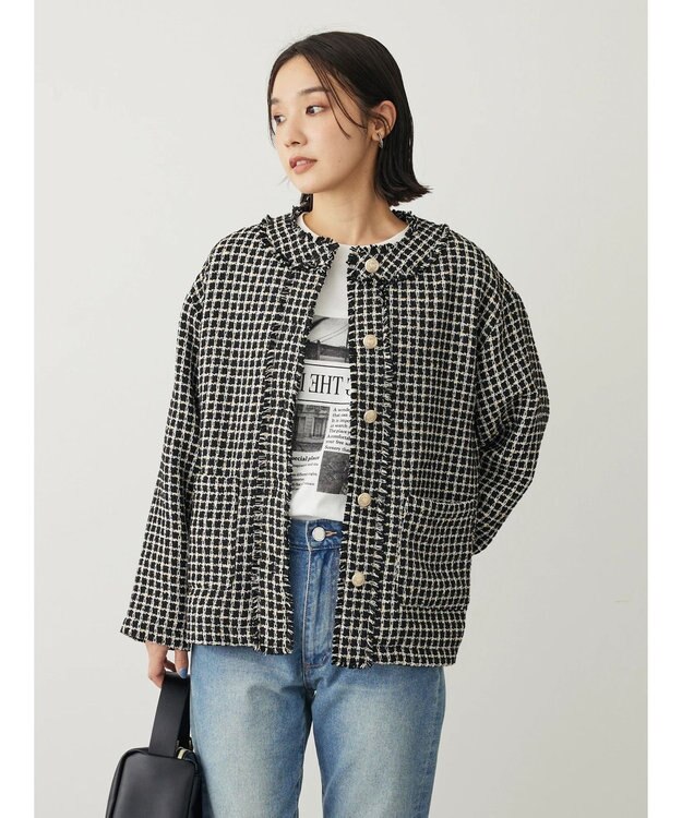 Green Parks ・ＥＬＥＮＣＡＲＥ　ＤＵＥ　ツィードノーカラージャケット Black