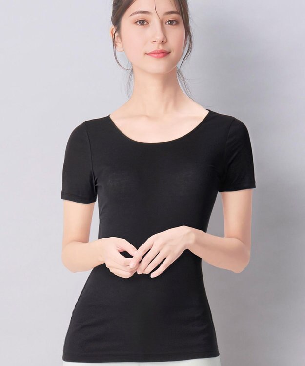 Wing インナー オーガニックコットン100％(身生地部) 吸汗速乾性(身生地部) ゆったり設計 【綿の贅沢 オーガニック】 3分袖 半袖 EL1371 ウイング／ワコール ブラック
