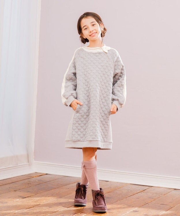 組曲 KIDS 【150-160㎝】ダイヤキルト ワンピース グレー系
