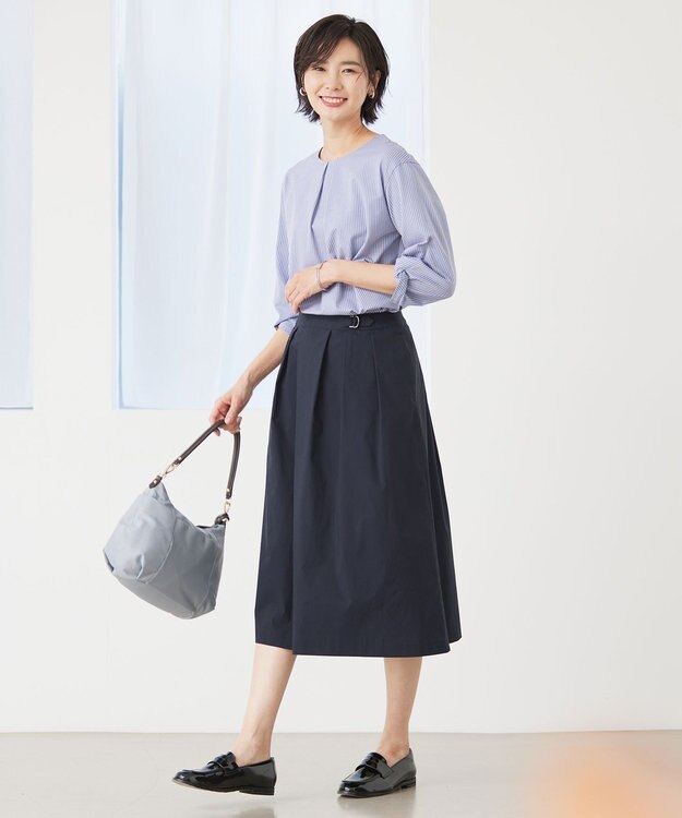 J.PRESS LADIES L ピンストライプジャージー ボリュームスリーブ カットソー ブルー系1