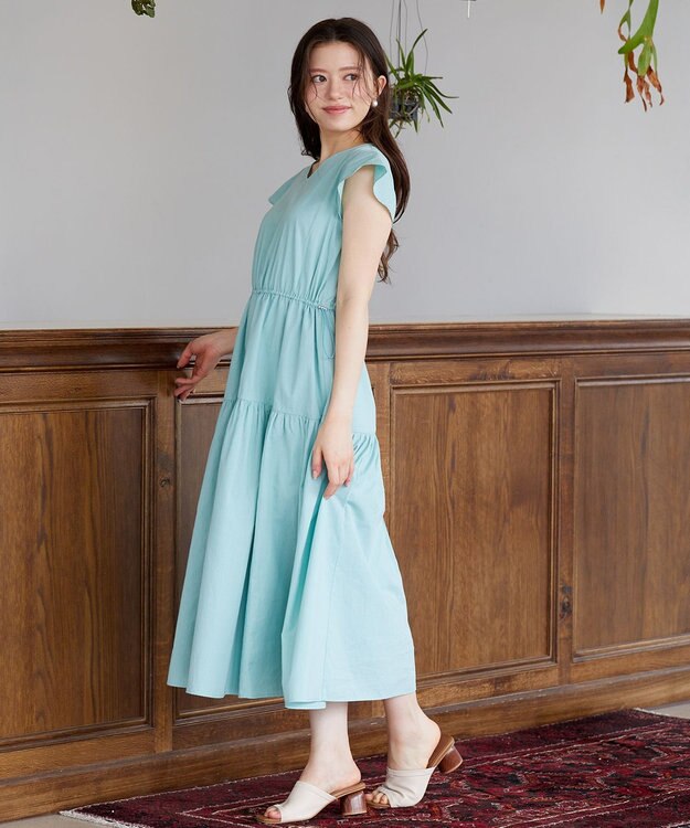 Feroux 【洗える】ドロストデザイン ワンピース グリーン系