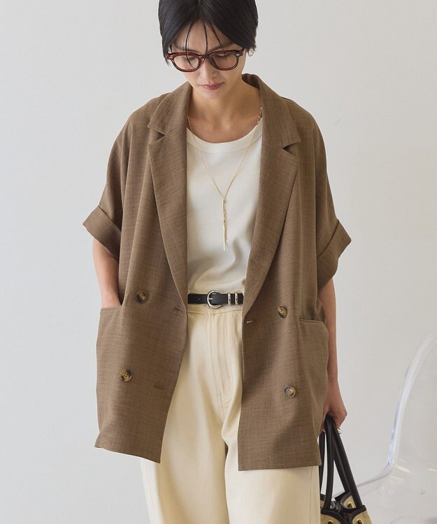 AMERICAN HOLIC 【先行予約】【イージーケア】リネンライク半袖ジャケット Brown