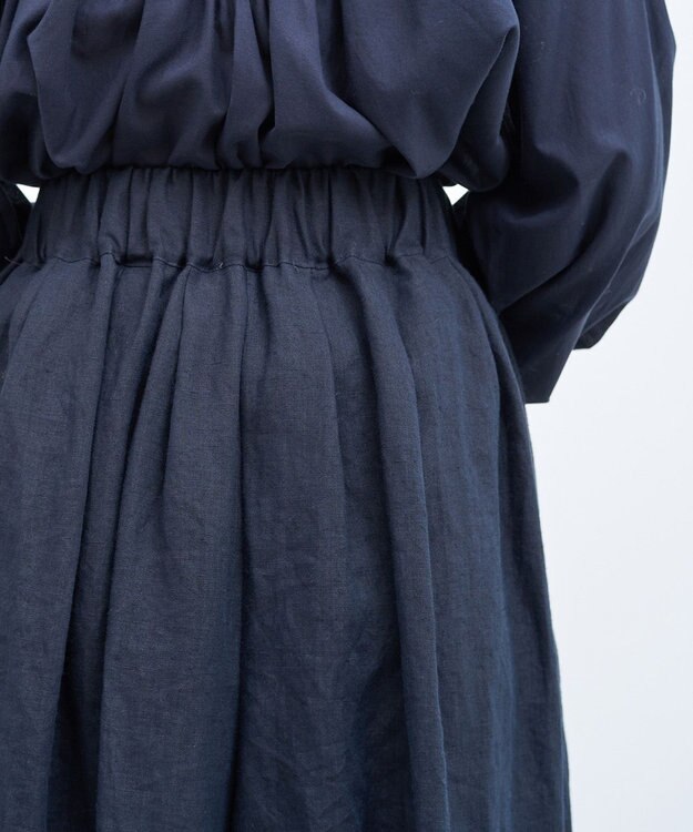 muuc 〈高品質ベルギーリネン100%〉ウエストゴムあり タックデザインワイドパンツ ネイビー