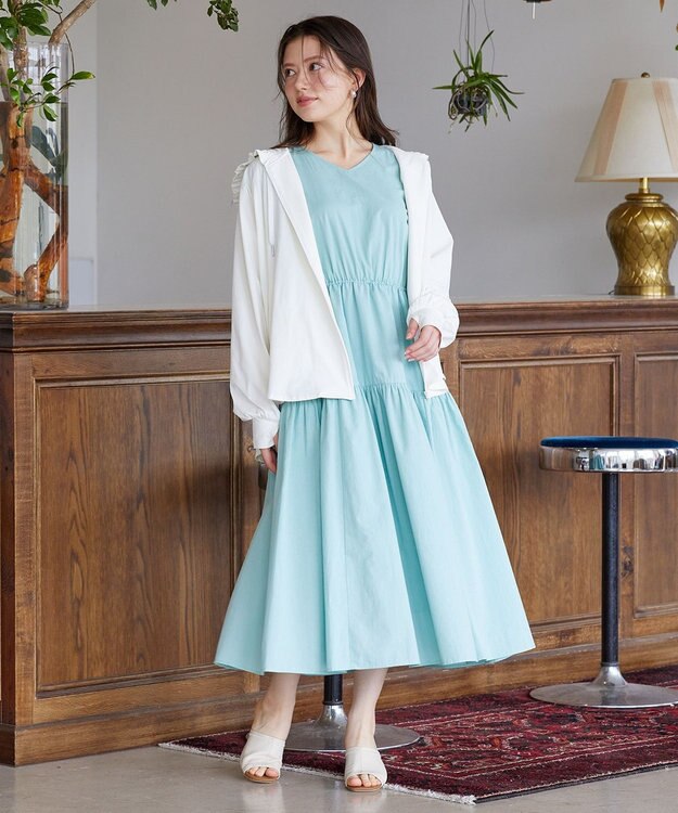 Feroux 【洗える】ドロストデザイン ワンピース グリーン系