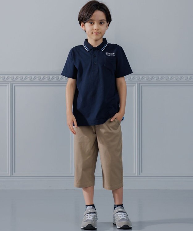 J.PRESS KIDS 【140-170cm】ダブルライン カラー 半袖ポロシャツ ネイビー