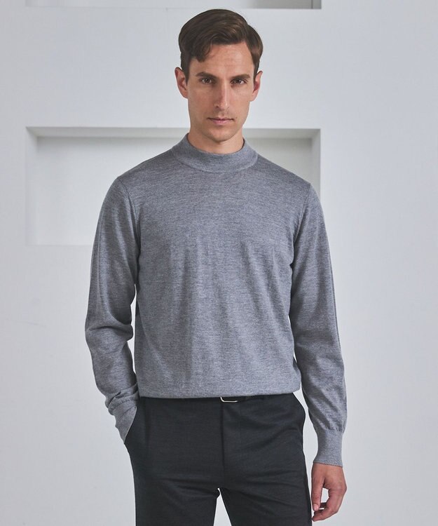 GOTAIRIKU 25年新作【洗える/チクチクしにくい/ピリングしにくい】イタリア糸 ハイゲージ カバーネックニット_WOOL100％ ライトグレー系