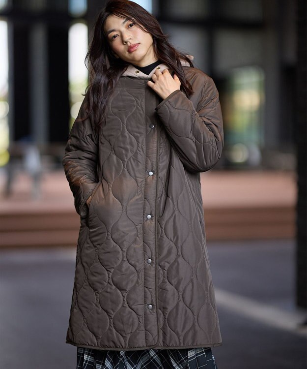 ANY L 【マフラー付き】キルトリバーシブルコート モカ