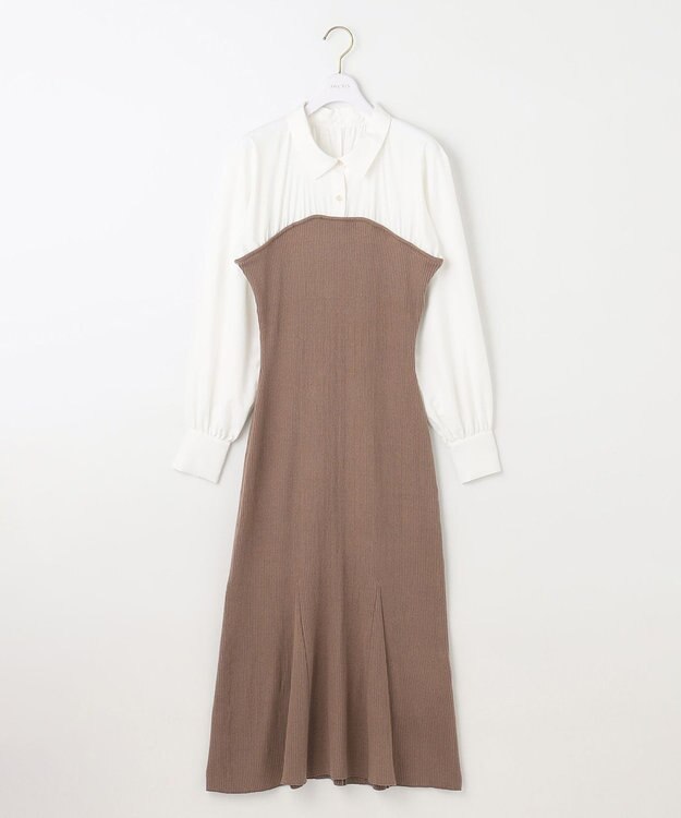 ANY SIS S 【全方位 好印象】シャツコンビリブニット ワンピース モカ