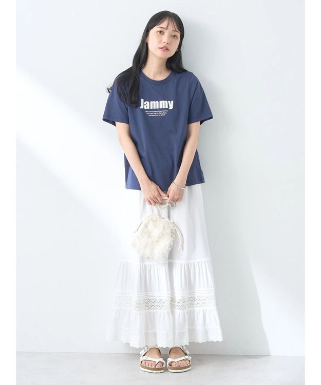 earth music&ecology ロゴソリッドミニマルＴシャツ Navy