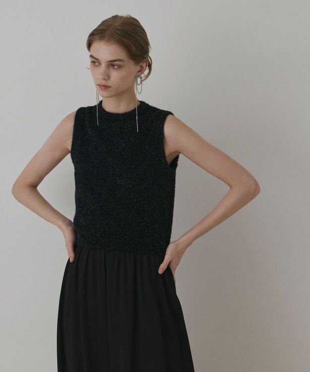 GRACE CONTINENTAL ラメフェザ－ニットトップ ブラック