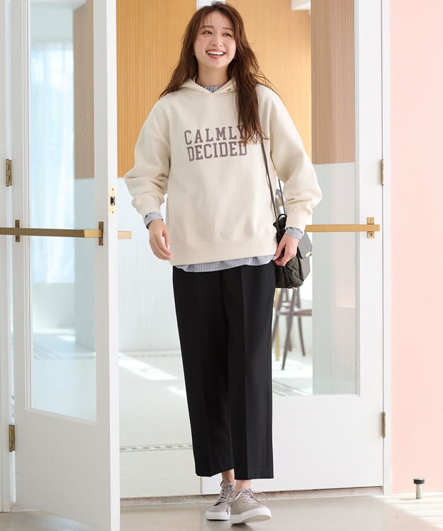 ANY 【ウエストゴム/リントラク加工/裏起毛/ストレッチ】シークレットウォーム　ワイドパンツ ブラック