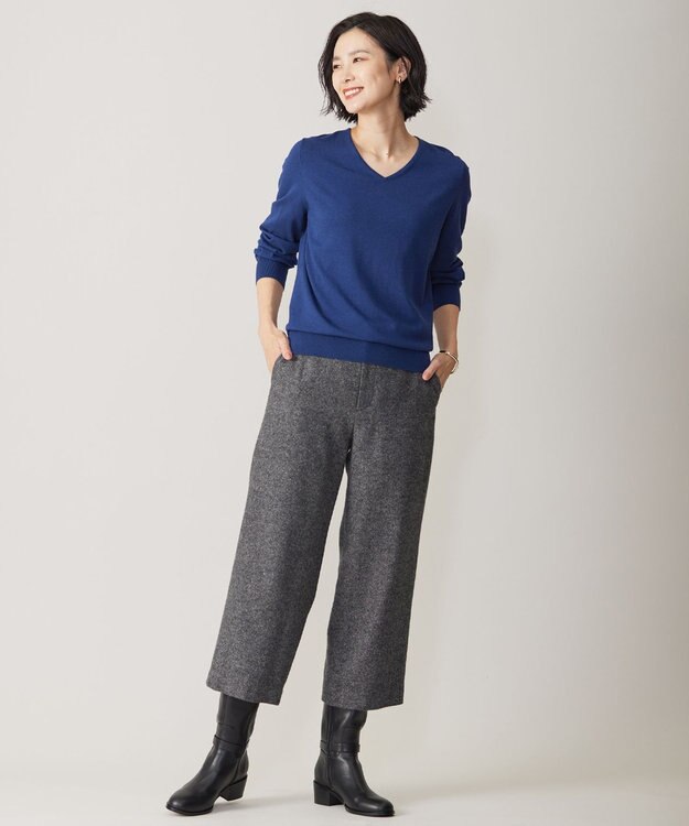 J.PRESS LADIES シルクネップ ツイード セミワイド パンツ ライトグレー系