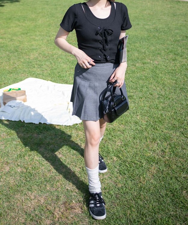 WEGO レイヤードレースアップトップス ブラック