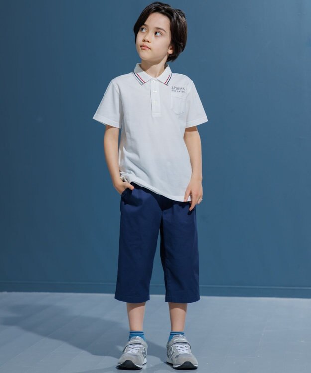 J.PRESS KIDS 【140-170cm】ダブルライン カラー 半袖ポロシャツ オフホワイト