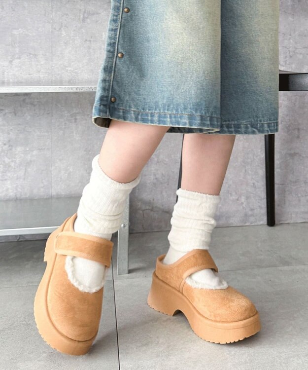 WEGO ムートンタッチメリージェーンシューズ キャメル