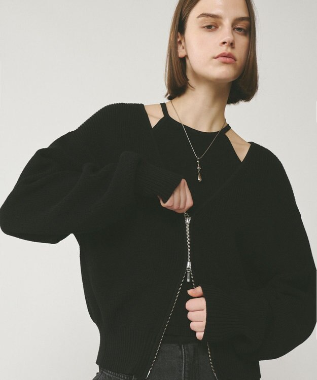 GRACE CONTINENTAL ハイゲージ畦ニットカーディガン ブラック