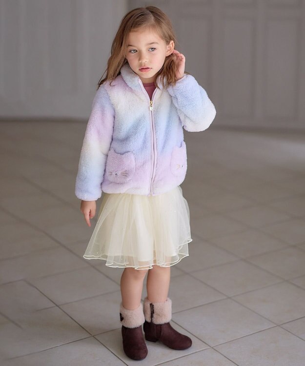 ANY KIDS ネコポケットボアブルゾン レインボー