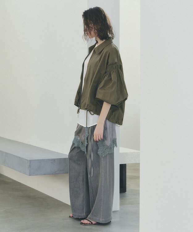 YECCA VECCA ボリュームギャザーデザインZIPブルゾン Khaki