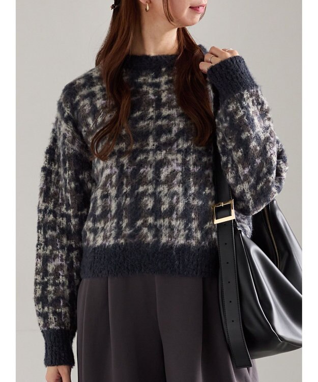 Te chichi チェックジャガードニットプルオーバー ネイビー