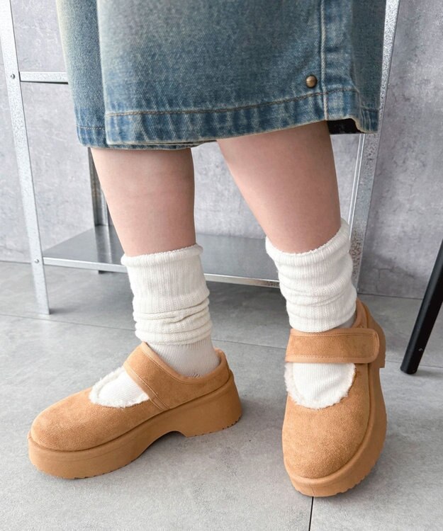 WEGO ムートンタッチメリージェーンシューズ キャメル