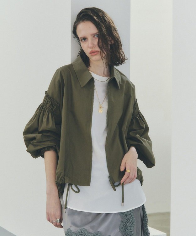 YECCA VECCA ボリュームギャザーデザインZIPブルゾン Khaki