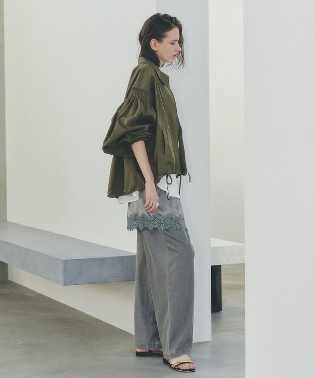 YECCA VECCA ボリュームギャザーデザインZIPブルゾン Khaki