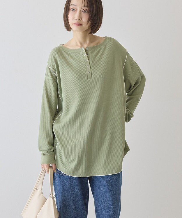 AMERICAN HOLIC 【選べる丈】ヘンリーネックワッフルメロープルオーバー Light Green