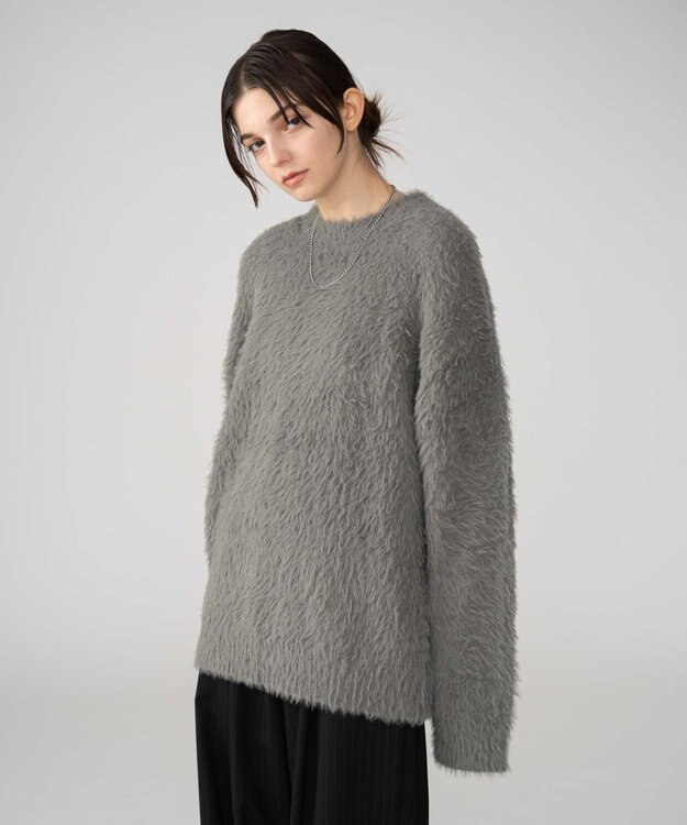 WEGO 【2025秋冬新作/ユニセックス着用ITEM/MLサイズ展開】フェザーニットプルオーバー グレー